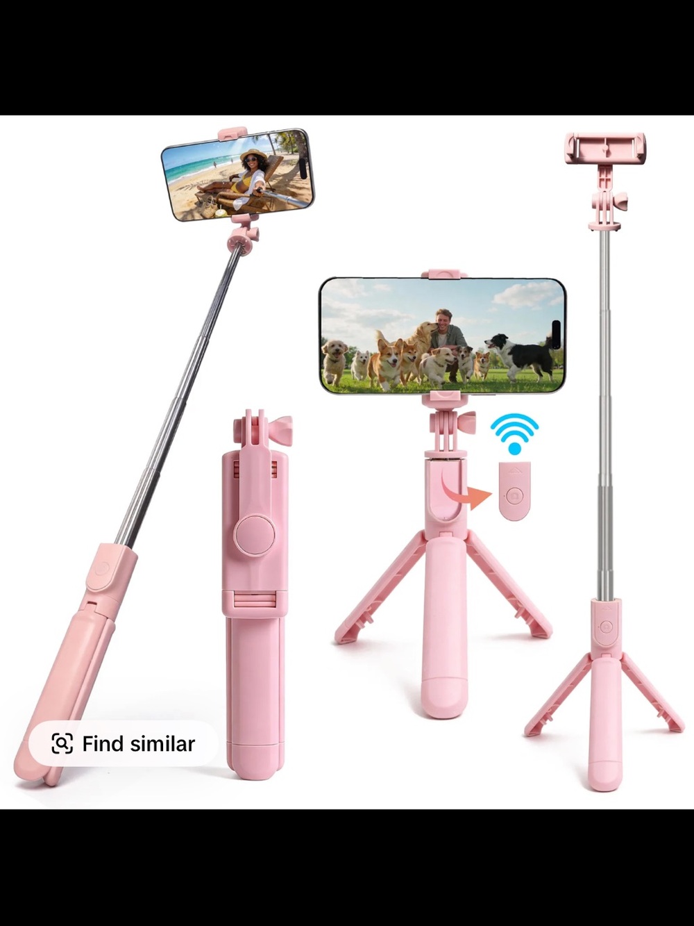 Portable Bluetooth Selfie Stick Tripod - Pink - Picture 3 of 4